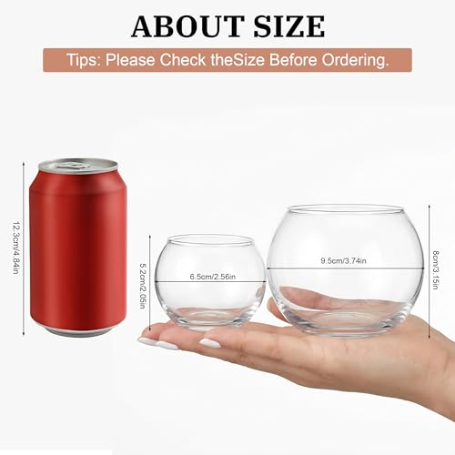 12pcs Clear Round Glass Vases Bowl Flower Vase,3.7"W X3.1"H Set of 6pcs Globe Vase 2.6”W X 2”H Set of 6pcs Candle Holder,Bud Vases in Bulk for Centerpieces,Party Decor,Table Decoration and Home Decor
