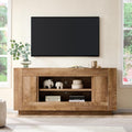OKD Modern 70" TV Stand, Entertainment Center for TVs Up to 80", Media Console with Large Open Storage & Side Cabinets, Thick Wood Design for Living Room, Light Knotty Oak - color: Light Knotty
