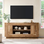 OKD Modern 70" TV Stand, Entertainment Center for TVs Up to 80", Media Console with Large Open Storage & Side Cabinets, Thick Wood Design for Living Room, Light Knotty Oak - color: Light Knotty