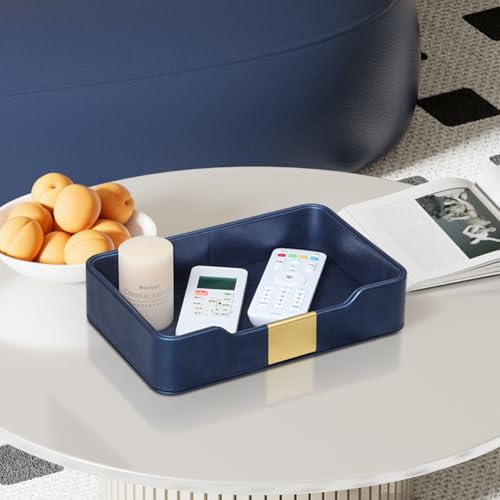10.2" x 6.7" Nightstand Organizer Tray with Gold Accent, Decorative Valet Trays Cologne Organizer for Men, Key Bowl Perfume Trinket Tray for Dresser Bedside Entryway Table (Navy Blue) - color: Navy Blue