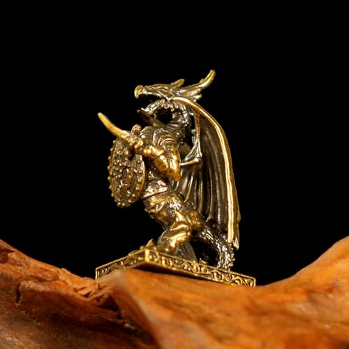 CHOVY Retro Handcrafted Dragon Knight Statue - 100% Solid Brass Armored Warrior with Sword & Shield, Vintage Style Collectible Art Piece for Home Unique Gift for Fantasy Lovers & Medieval Collectors - style: Dragon Warrior