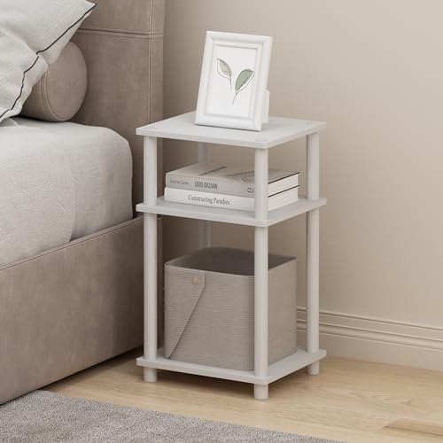 Furinno Just Turn-N-Tube Open Storage Nightstand, 1 Pack, 3-Tier, White/White - color: White/White, size: 1-Pack, style: 1-Pack