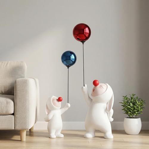 Bunny Figurine Statue Decor, White Bunnies Mom and Baby Statue Sculptures for Home Decor, Cute Rabbit Figurines Ornaments for Thanksgiving Christmas Festival Decor (2 Piece)