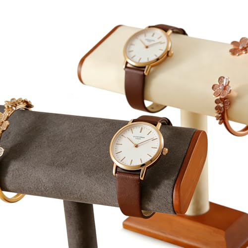 Solid Wood T-bar Watch Display Stand Bracelet Holder Jewelry Tower Organizer Space Saving for Personal Use Vendors Exhibit Trade Shows Retail Stores (Old Lace) - color: Old Lace-2