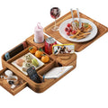 Couch Cup Holder, Couch Tray Cup Holder Sofa Tray, Acacia Wood Large Capacity 2-Tier Wooden Trays with Drawer for Sofa, Bed, Picnic, Drinks, Snacks, Remote, Cell Phone 12.5 * 12.5 in - color: Acacia Wood