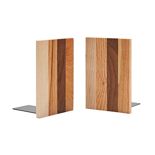 Pandapark Wood Decorative Bookends,Non-Skid Bookend for Shelves,Heavy Duty Bookends,Book Stand for Books/CDs,1 Pair - color: Spirit