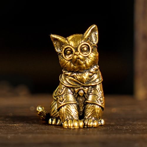 CHOVY Retro Handcrafted Scholarly Cat Ornament - 100% Solid Brass Desk Decor Intellectual Kitten Sculpture with Doctoral Glasses Vintage Style Collectible Art Piece Unique Gift for Cat Lovers - style: Doctor Cat