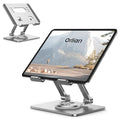 Orlian Tablet Stand Holder with Thickened 360°Rotating Base Dual Rod Adjustable Aluminum Stand for All 5.8-12.9” iPad Samsung Phone Tablet Kindle E-Reader and More, Silver - color: Silver