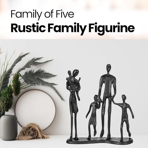Rustic Family Figurines Family of Five Sculptures Parents and Kids Statues for Bedroom Décor Cast Iron Family Sculpturefor Living Room DecorGifts for Family Modern Home Décor - style: Family of Five Sculptures