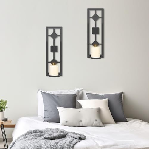 OYEFLY DIY 2 Pcs Wall Sconce Candle Holder,Metal Wall Art (Black)