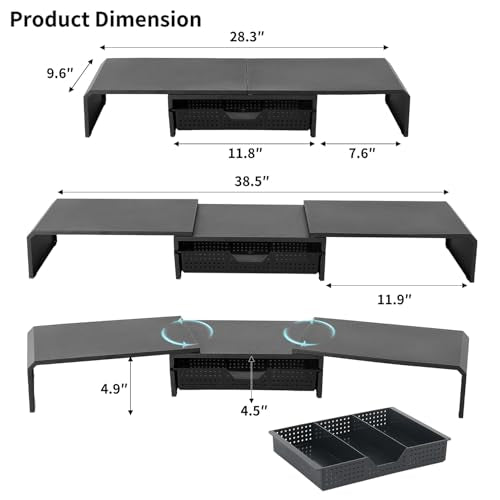 LEKETREE Dual Monitor Stand Riser with Drawer, Computer Stand for Desk, Workspace Desktop Stand, Desk Organizer for Computer, Laptop, TV and More (Black) - color: Black
