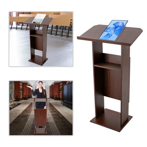 Podium Stand for Lectern, Church Lectern Stand 47.7 Inches Conference Presentation Stand with 26 x 15.7 Inch Panel & 4 Universal Wheels in Conference Rooms, Schools, Classrooms - color: Brown(26*15.7*47.7in)