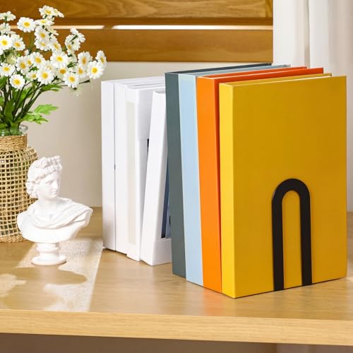 Chunful 2 Pcs Modern Metal Book Ends for Shelves Decorative Small Bookends Book Shelf Organizer Minimalist Design Stopper to Hold Books for Home Office (Black,5.5 * 3.75 * 2.25inch) - color: Black, size: 5.5*3.75*2.25inch