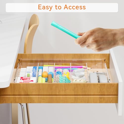 Yieach Large Expandable Desk Drawer Organizer Tray for Office Supplies and Accessories With 12 Adjustable Compartments,Office Drawer Organizers for Pencil,Pen and Kitchen Junk Drawer Organizer,Clear - size: L-12.6 to 21.3x14.5x1.8 In