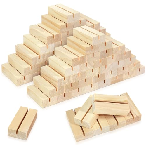 60Pcs 2.75x1.38 Inches Wood Table Number Stands Wood Place Card Holders Picture Holder Acrylic Sign Holdersr for Ceremony Birthday Party Home Decoration ﻿ - size: 2.75" 60pcs