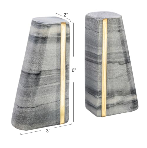 Main + Mesa Modern Marble Bookends with Brass Detail, Set of 2, Grey - color: Black