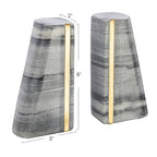 Main + Mesa Modern Marble Bookends with Brass Detail, Set of 2, Grey - color: Black