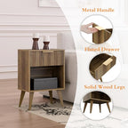 YAUKOMEL Fluted Night Stand with Opening Storage,Mid Century Bedside Table with Drawer,Wood Nightstand with Legs,End Table Side Table for Living Room,Bedroom,Caramel Oak 11.8"Dx15.7Wx 25.2"H CTG56BR - color: Caramel Oak