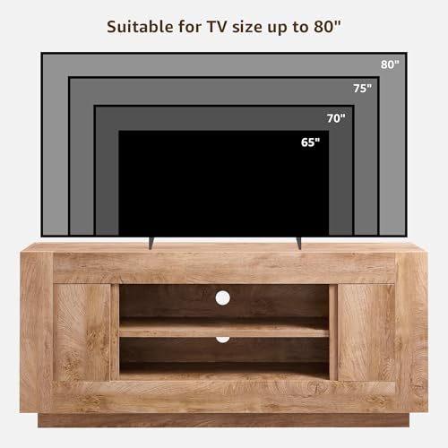 OKD Modern 70" TV Stand, Entertainment Center for TVs Up to 80", Media Console with Large Open Storage & Side Cabinets, Thick Wood Design for Living Room, Light Knotty Oak - color: Light Knotty