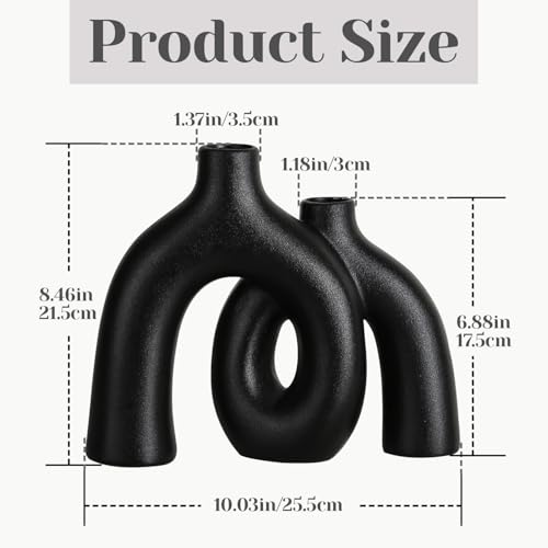 CEMABT Modern Nordic Boho Vase Set - Elegant Black Matte Ceramic Home Decor for Living Room, Bookshelf, Mantel, Entryway Table & Console Décor | Shelf Decorations Gift - color: Black-1