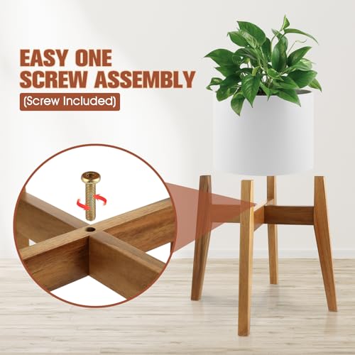 RAINBLELAND Indoor Plant Stand, Mid Century Modern Plant Holder, Pot Stand for Large Plants, Stable Wood Planter Stand for Indoor Outdoor, Fit 11 Inch Pots - color: 11" acacia wood