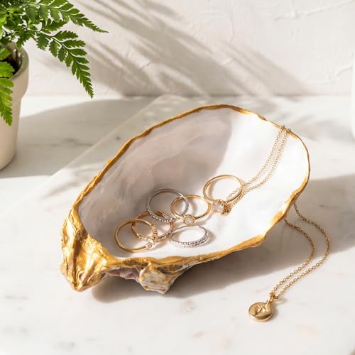 Natural Oyster Ring Trinket Dish Vintage Jewelry Tray for Keys Small Jewelry Holder for Bridal Shower Favors Friends Sisters Daughter Mother Gift Seaside Style Decor (Pearl Gold) - style: Pearl Gold