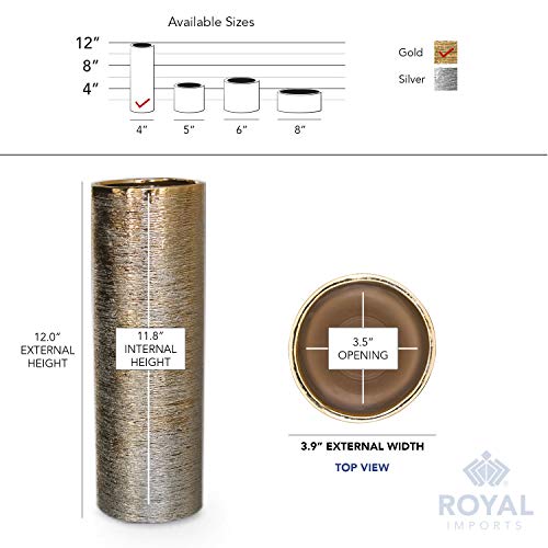 Royal Imports Flower Glass Ceramic Vase Decorative Centerpiece for Home or Wedding - Etched Cylinder Shape, 4"x12", Gold - size: Cylinder (4x12)