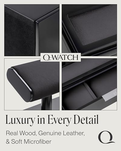 QWATCH Watch Stand Display Case - Acrylic Watch Box for 2 or 4 Watches with Jewelry Valet Tray and Drawer - color: Double - Black / Charcoal