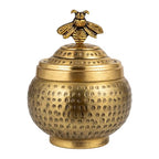 Creative Co-Op Round Hammered Metal Container with Bee Finial, Brass Finish - style: Bee