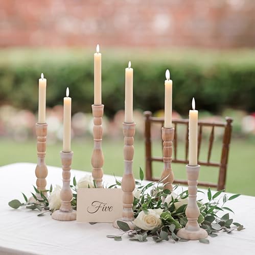 NUPTIO Taper Candle Holders Boho: Set of 6 Tall Wooden Candlestick Holder for Thanksgiving Table Centerpieces Decoration - size: Taller Set