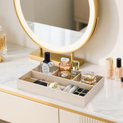 GORESE PU Leather Valet Tray, Stackable Jewelry Trays for Dresser, Drawer Nightstand Organizer Bedside Trays for Men Women, Entryway Desk Catchall Tray for Trinket, Key, Purse, Watch, Cologne, Beige - color: Beige