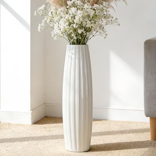 White Tall Floor Vase, 28" Ceramic Large Vase, Decorative Flower Vases for Modern Home Decor Living Room Office Bedroom Kitchen Wedding Centerpieces Farmhouse Décor - color: Vertical Stripes, size: Height-28 Inch