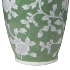 Spring Floral Ceramic Vase, Green and White Chinoiserie Vase with Hand-Painted Peony Design, 14 Inch Tall Decorative Vase for Home Decor, Table Centerpiece