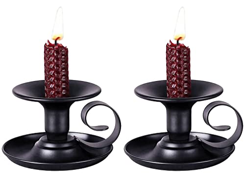Taper Candle Stick Holder, Set of 2 Retro Iron Candlestick Holders Candlelight Dinner Stand for Wedding Dinning Party Table Home Decoration (Black)