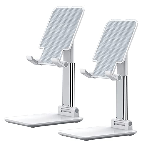 2 Pcs MT-6 Cell Phone Holder, Adjustable Angle and Height, Anti-Slip Silicone Pad, Foldable and Portable, Compatible with 4-8 Inch Devices - color: White
