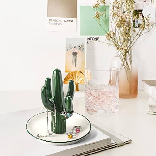 PUDDING CABIN Cactus Ring Holder Green Jewelry Dish for Rings Earrings Bracelets Necklace Organizer, Cactus Gift for Women Birthday Wedding Graduation Christmas Valentines, Room Decor Aesthetic - style: Tall Cactus