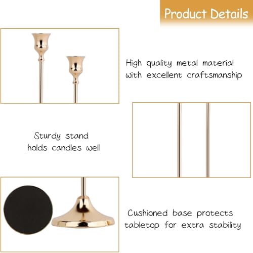 French Gold Candlestick Holders Set of 3, Metal Taper Candle Holders, Classic Decorative Candle Stick for Christmas, Wedding, Party, Dinner Tables,Home Décor - color: French Gold, size: 3PC