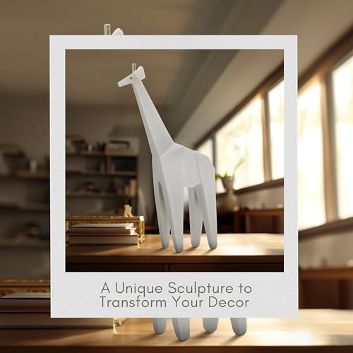 Andora Giraffe Statuary Decorative Object – Resin Modern Home Decor with Gold Accents – Contemporary Shelf & Coffee Table Decor for Office & Living Room – 16", White
