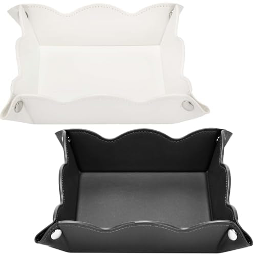 Valet Tray for Men Women 2 Pack - PU Leather Travel Catchall Tray Organizer - Desk Bedside Nightstand Storage Box for Jewelry Key Phone Remote Controller Wallet Readers -White and Black - color: White and Black