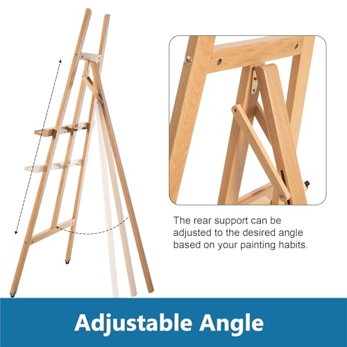 A - Frame Wooden Display Easel - Adjustable Lyre Beechwood Studio Easel Stand Holding Canvas Up to 90", Inclinable Artist Floor Painting Easel for Artwork Painting, Natural - color: Natural