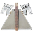 Deco 79 Glass Horse Decorative Bookends Head Non Skid Bookends with Pyramid Bases, Set of 2 Office Bookends 5", 9" H, Clear - size: 5", 9"H