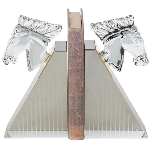 Deco 79 Glass Horse Decorative Bookends Head Non Skid Bookends with Pyramid Bases, Set of 2 Office Bookends 5", 9" H, Clear - size: 5", 9"H