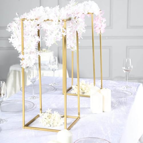 Efavormart 2 Pack 24" Matte Gold Wedding Flower Stand Metal Vase Column Stand Geometric Centerpiece Vase - color: Gold, size: 2 Pack 24''