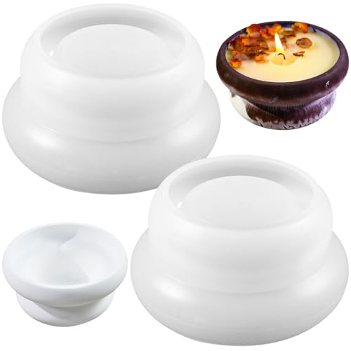 2 PCS Geometric Round Silicone Molds Unique Candle Holder Molds Double Round Container Mold Succulent Planter Jewelry Trinket Tray Plate Mould Epoxy Casting Moulds for DIY Art Craft Home Decor