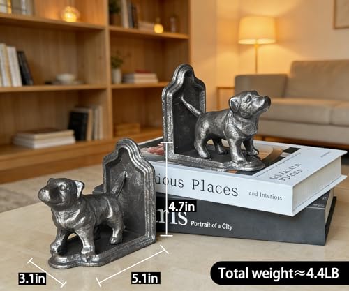 1 Pair Dog Book Ends Dog Decorative Bookends for Shelf Vintage Cast Iron Book Ends for Heavy Books for Home, Office （Retro Silver Dog） - color: Retro Silver Dog
