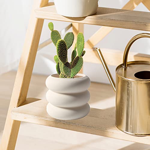 Ceramic Plant Pot Indoor, 4.5 Inch Beige Unglazed Flower Pot with Drainage Hole, Small Bubble Design Ceramic Planter for Home & Office Decor - color: S-beige-unglazed, size: 4.7inch