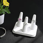 MOOCA Deluxe Leatherette 2 Pcs Set 3-Ring Organizer for Showcase Display Ring Finger Holder Jewelry Display Stands Showcase Jewelry Storage Counter, White PU Leatherette, 4 W x 3 1/4 D x 2 3/8 H inch - color: White Faux Leather, 3 Rings x 2