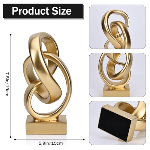 DOVDOV Abstract Gold Knot Statue, Geometric Knot Decor, Gold Decor on Shelf Bookshelf countertop for Living Room Coffee Table Office Coffee Table entryway entryway Desktop Decorative Ornament. - color: Gold
