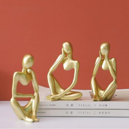 Abstract Thinker Sculpture Bookends - Modern Bookshelf Decor for Home Office, Aesthetic Resin Statue Bookend Holder for Desk, Coffee Table - Reading Art Decor Gift for Book Lovers-C - color: Gold, size: Middle