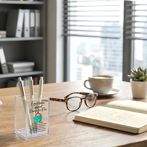Emotional Support Dumpster Fire Acrylic Organizer Pencil Pen Holder, Dumpster Fire Bookmark Holder, Positive Stress Relief Desk Accessories Holder for WomenCoworker Boss Friend Sister - style: Dumpster Fire